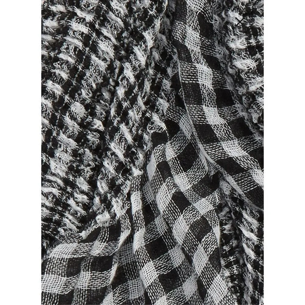 Ted Baker London Penny Gingham Frill Ruffle‎ Scarf black and white 40“ square